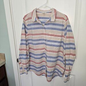 Goodthreads Long Sleeve Soft Cotton Button Front Top Plus Size XXL Tan Red Blue